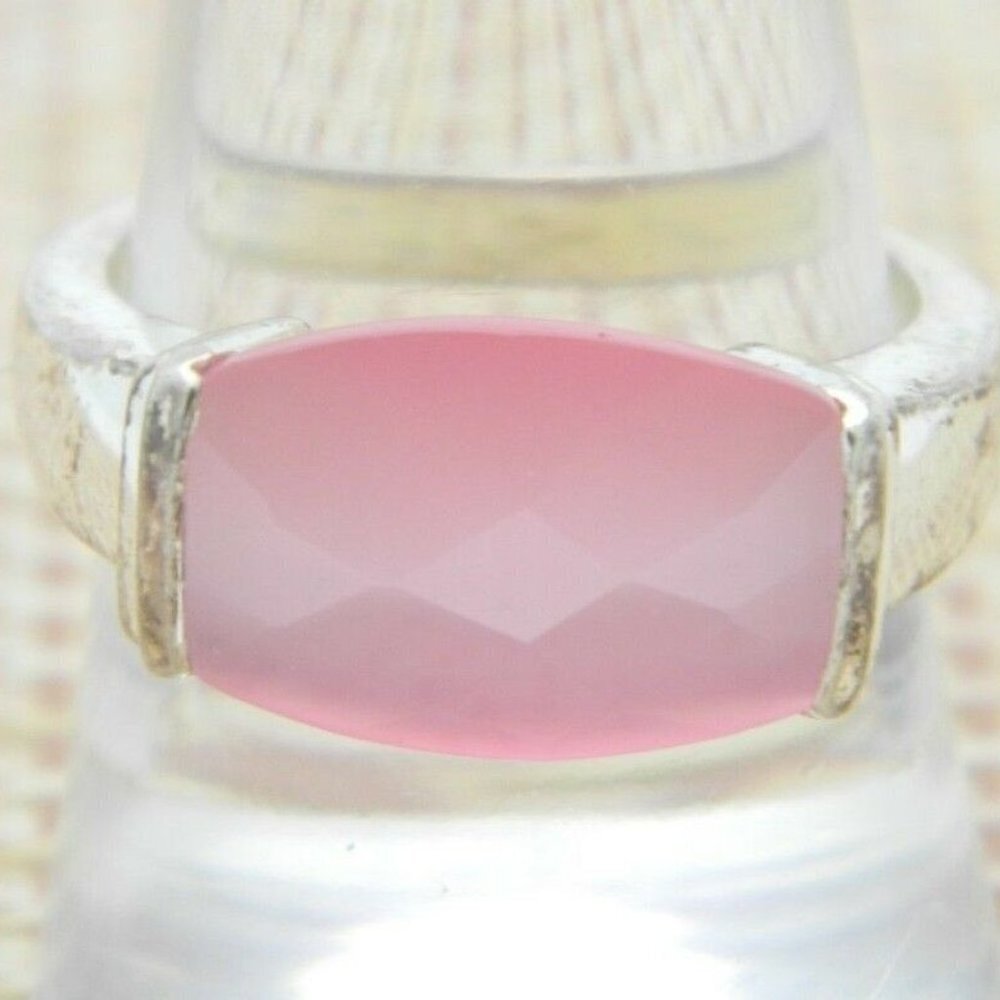 .925 Sterling Silver Faceted Pink Glass Ring 8.25